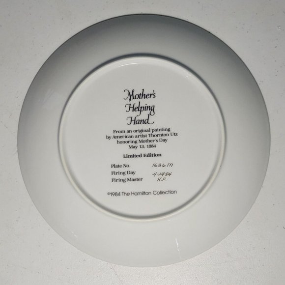 1984 MOTHER'S DAY COLLECTOR'S PLATE by THORNTON UTZ "MOTHER'S HELPING HAND" COA! - Picture 3 of 5